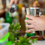 Barman hands shaker