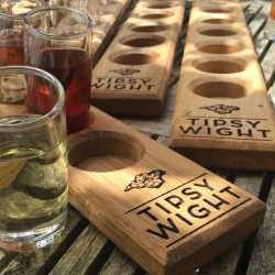 Times Six Shot Glasses & Oak Serving Paddle