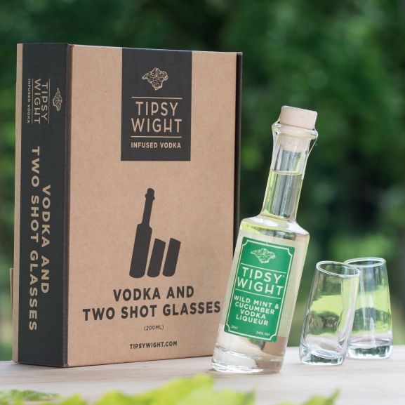 Wild Mint & Cucumber Vodka Liqueur & Two Shot Glasses Image
